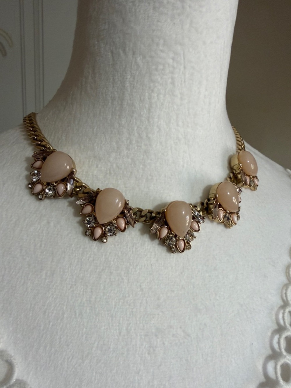 Express Gold Tone Chain Necklace with Pink Gem & Rhinestone Accents Statement